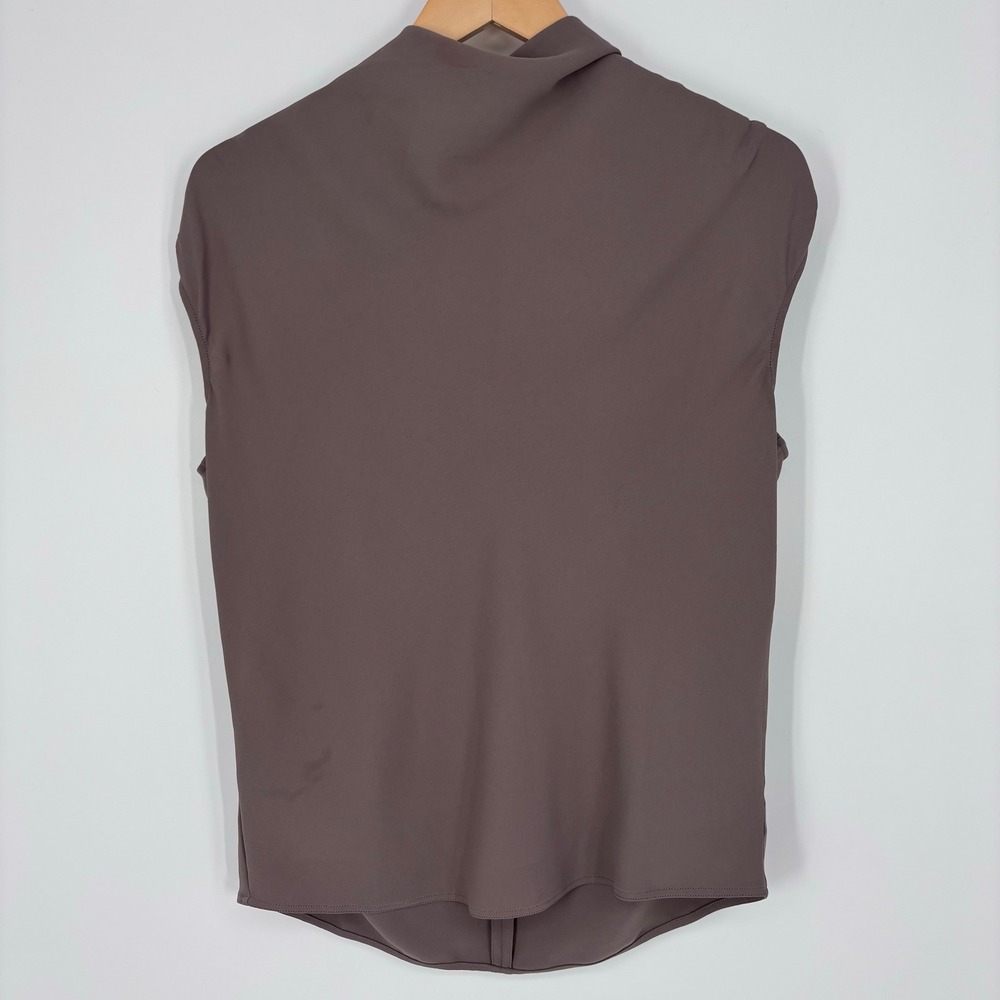 Babaton Aritzia Mock Neck Blouse Womens XS Taupe Keyhole Pleated Top *FLAW
